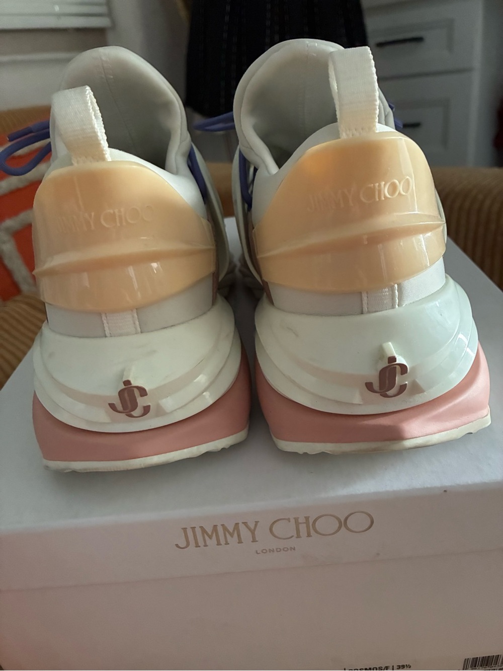 Jimmy Choo Cream Sneakers with Pink & Blue Accents - Picture 7 of 9